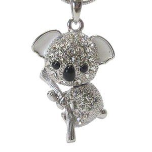 Crystal Koala Pendant Charm Necklace in White Gold Plating